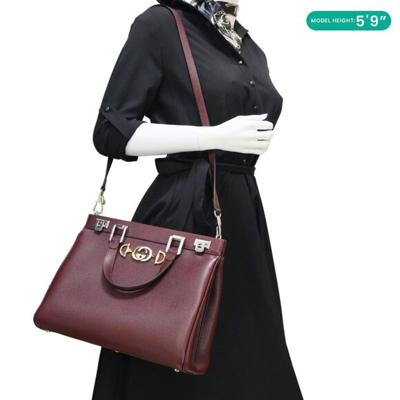 Gucci Zumi Medium Leather Top Handle Shoulder Bag Burgundy 564714 - Picture 2 of 12